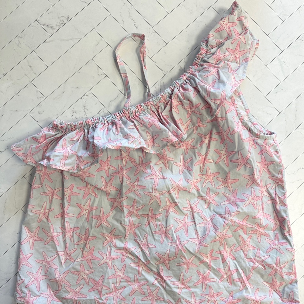 Crewcuts Pink and White Ruffled Asymmetrical Camisole